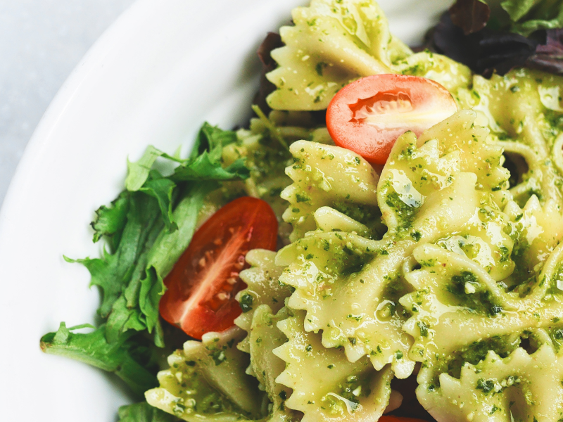Homemade pesto for bowtie pasta salad