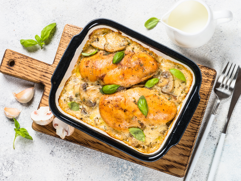 Baked chicken breasts with mushroom cream sauce