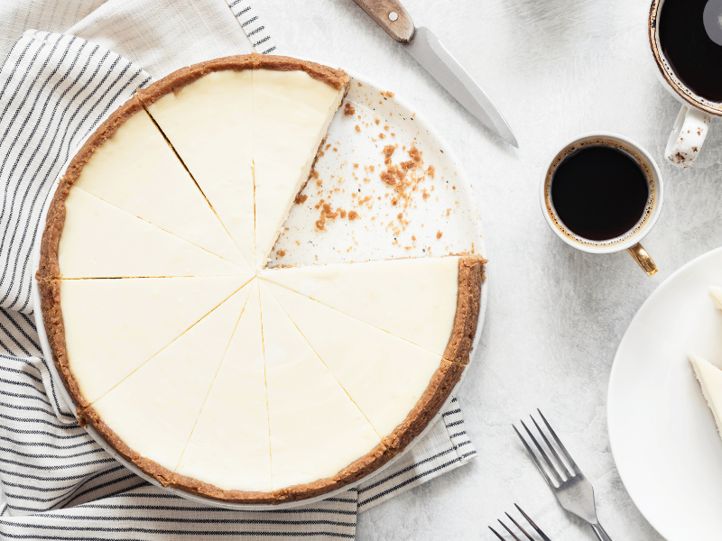Classic New York cheesecake slices with coffee