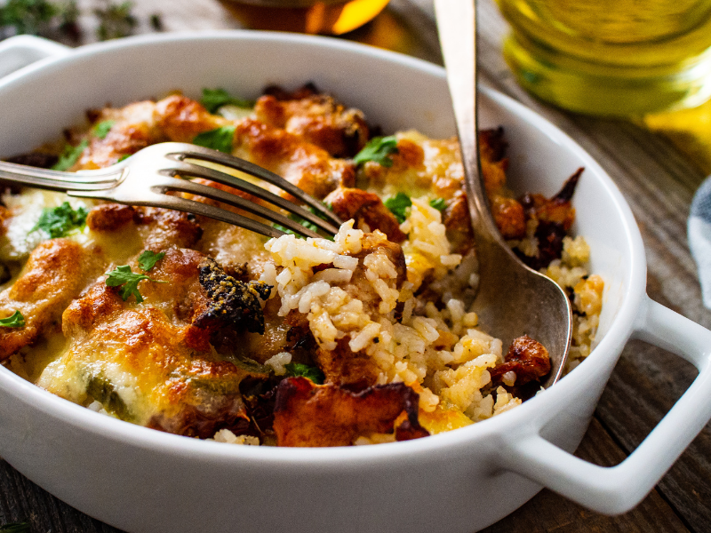 Creamy chicken mushroom rice casserole