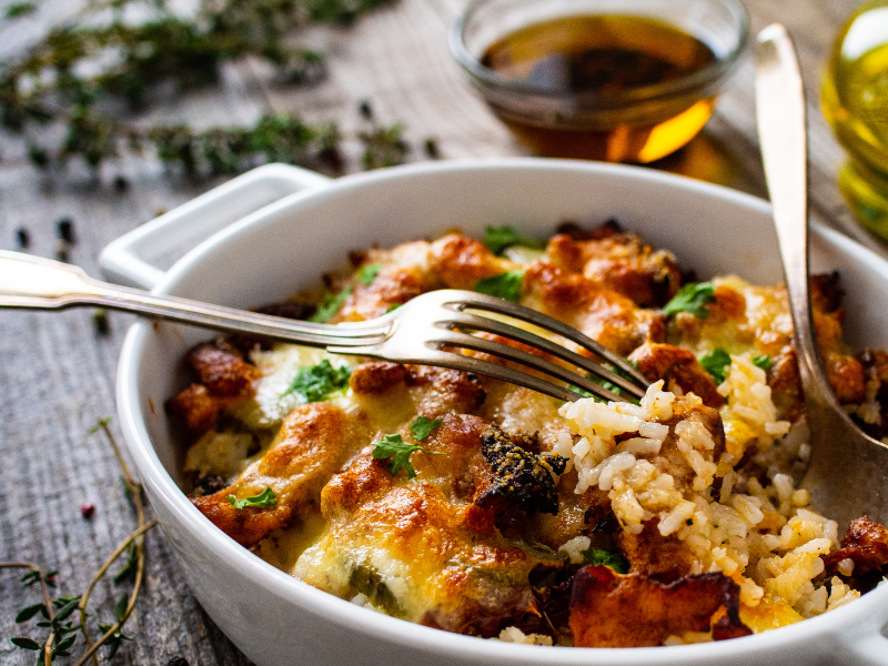 Cheesy chicken mushroom rice casserole