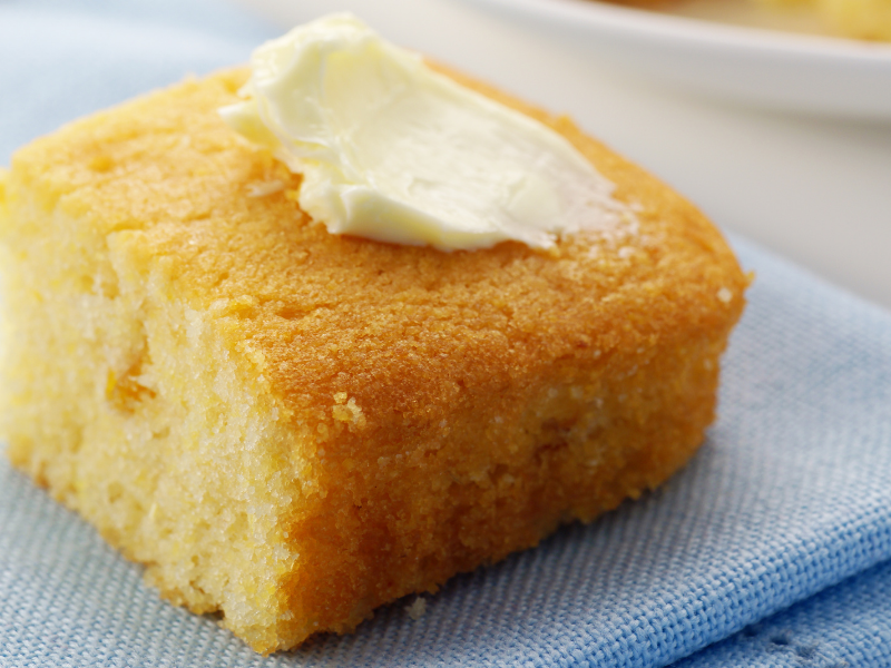 Fresh baked cornbread with butter