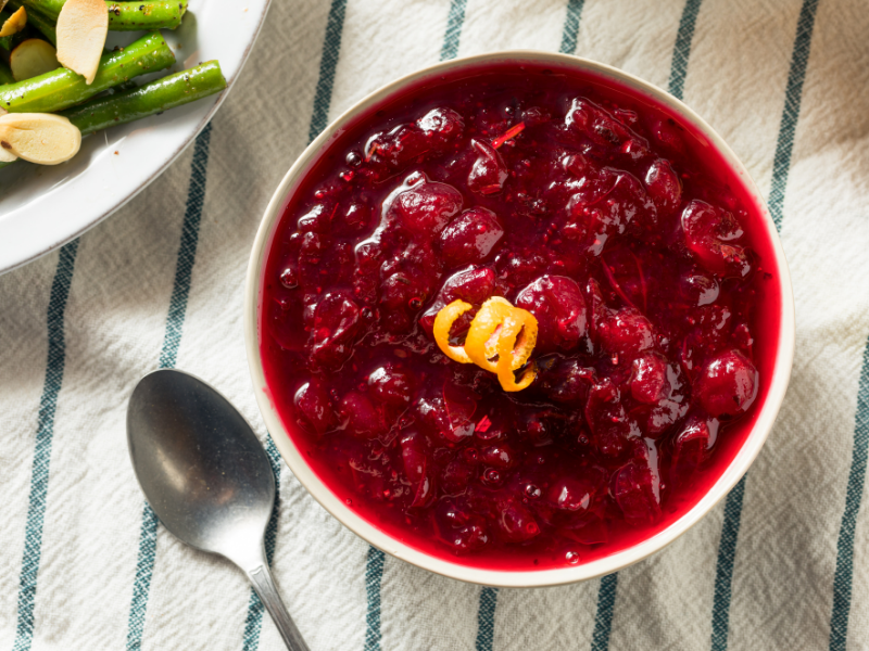 Homemade cranberry sauce with whole berries