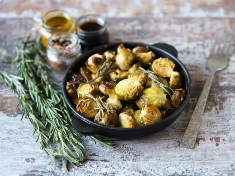 Oven-roasted Brussels sprouts with rosemary balsamic glaze
