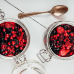 Mixed berry compote with strawberries, blueberries, cranberries, raspberries, and blackberries