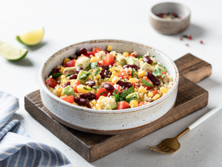Quinoa kidney bean salad with corn and avocado