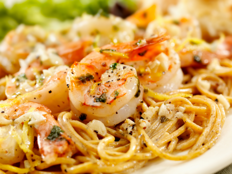 Shrimp scampi with pasta and homemade lemon garlic sauce