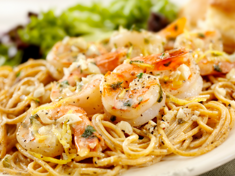 Shrimp scampi with pasta and homemade lemon garlic butter sauce