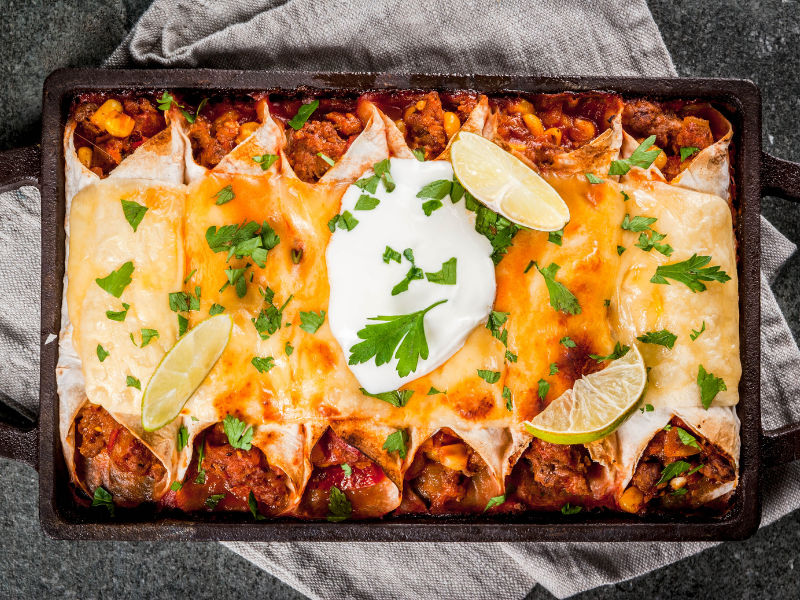 Spicy ground beef enchiladas with homemade sauce