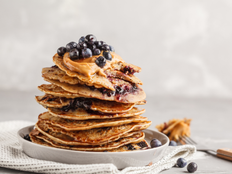 Vegan peanut butter blueberry pancakes