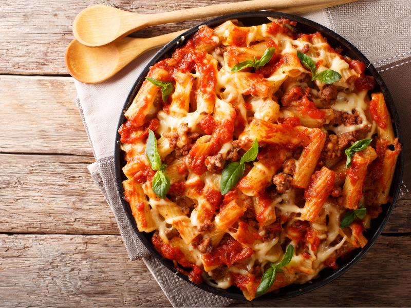 Ziti pasta with bolognese sauce